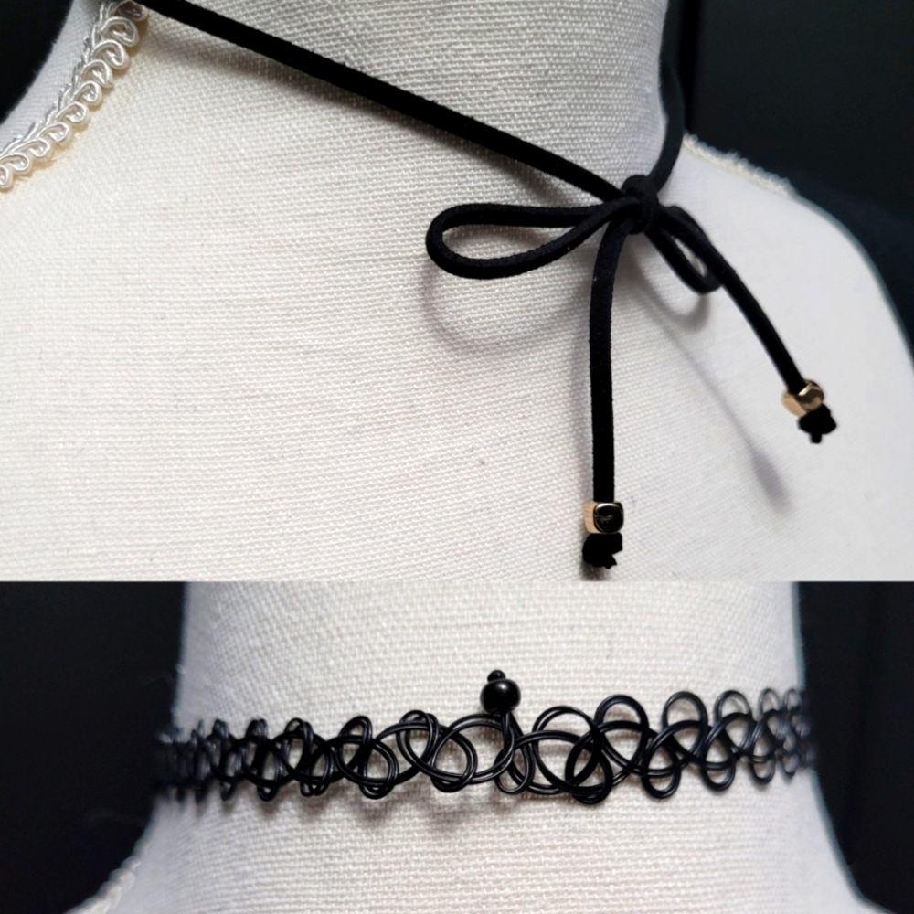 Set of 2 black choker necklaces